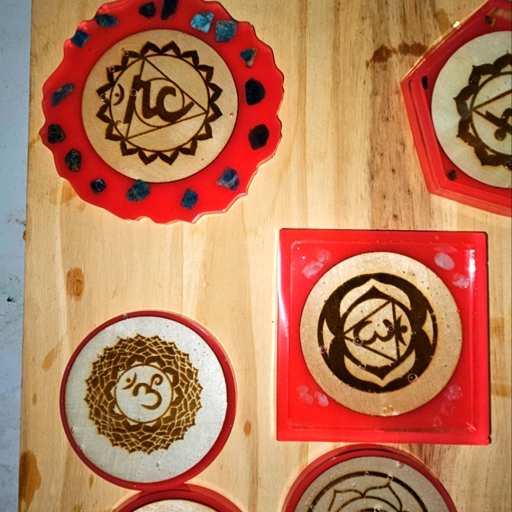 7 chakras coaster set with gemstones